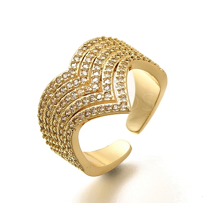 Rack Plating Brass Micro Pave Clear Cubic Zirconia Cuff Finger Rings for Women RJEW-M028-26G-1