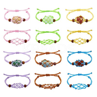 12Pcs Adjustable Braided Nylon Cord Macrame Pouch Bracelet Making AJEW-SW00010-04-1