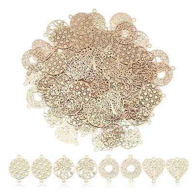 96Pcs 4 Styles Rack Plating Brass Filigree Connector Charms KK-CA0002-89-1