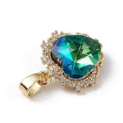 Real 18K Gold Plated Rack Plating Brass Micro Pave Clear Cubic Zirconia Pendants KK-C015-05G-05-1