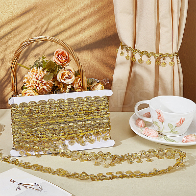 Polyester Fringe Lace Trim Ribbon with Charms Tassel OCOR-WH0078-337B-1