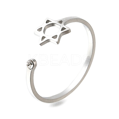 304 Stainless Steel Micro Pave Cubic Zirconia Open Cuff Rings RJEW-S628-02P-1