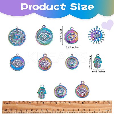 16Pcs 8 Style Eye Theme 304 Stainless Steel Rhinestone Pendants STAS-SZ0002-85MC-1