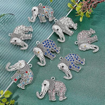 8Pcs 4 Colors Tibetan Style Alloy Rhinestone Big Pendants ALRI-FH0001-12-1