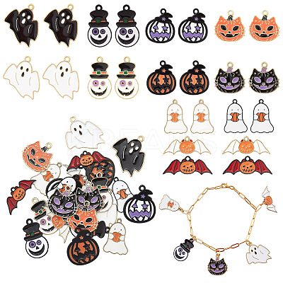 24Pcs 6 Style 2 Colors Alloy Enamel Pendants ENAM-PH0001-75-1