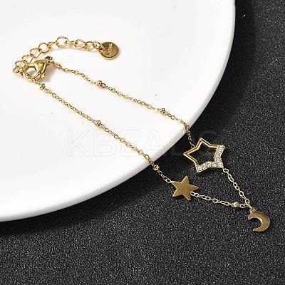 304 Stainless Steel Micro Pave Rhinestone Link Bracelets for Women BJEW-Z140-04G-1