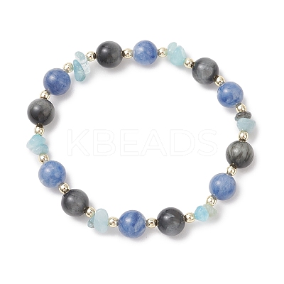 Natural Kyanite & Hawk's Eye & Aquamarine Beads Stretch Bracelets for Women BJEW-JB13184-1