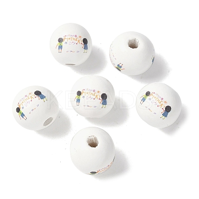 Mother's Day Theme Printed Wood European Beads WOOD-F016-04-1