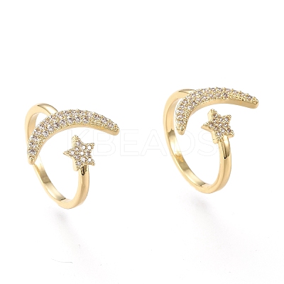 Brass Micro Pave Clear Cubic Zirconia Cuff Rings RJEW-F108-01G-1