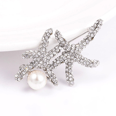 Alloy Rhinestone Starfish/Sea Stars Safety Brooches JEWB-L004-06P-1