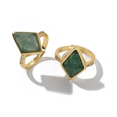 Rhombus Natural Green Aventurine Finger Rings RJEW-B113-01G-03-1