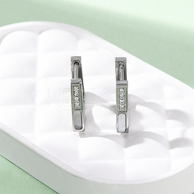 304 Stainless Steel Clear Cubic Zirconia Trapezoid Hoop Earrings EJEW-D331-17P-1