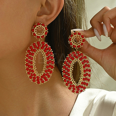 201 Stainless Steel Bohemian Oval Vintage Long Stud Earrings HB4853-1-1