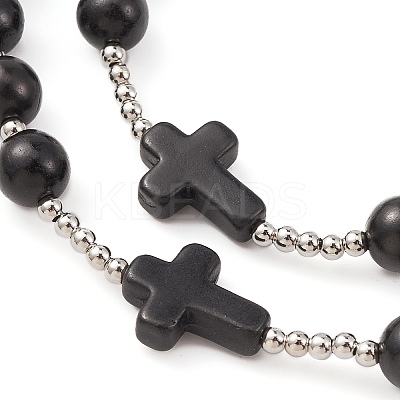 Synthetic Turquoise & Wood Rosary Bead Necklace NJEW-JN04431-04-1