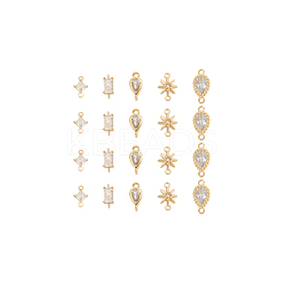 20Pcs 5 Styles Brass Pave Clear Cubic Zirconia Connecotor Charms DIY-AN0001-13-1