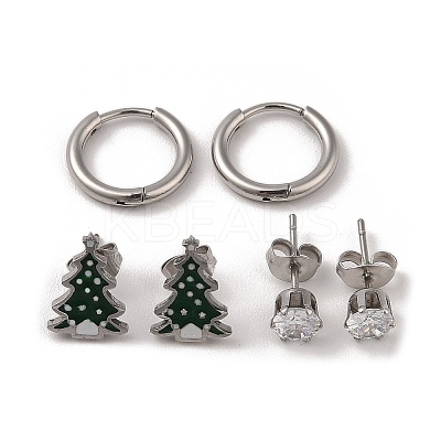 3 Pairs 3 Styles Christmas 304 Stainless Steel Hoop & Studs Earrings Set for Women EJEW-K279-12C-P-1