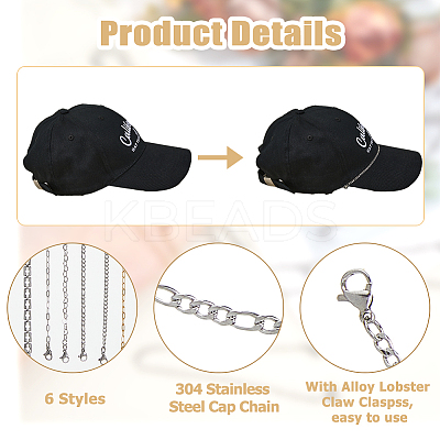 6Pcs 6 Styles 304 Stainless Steel Cap Chain AJEW-HS00001-1