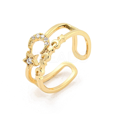 Star & Moon Brass Micro Pave Clear Cubic Zirconia Open Cuff Rings RJEW-G309-31G-1