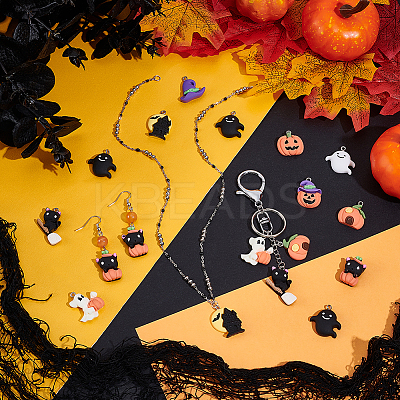 80Pcs 8 Styles Halloween Theme Opaque Resin Pendants RESI-UN0001-10-1