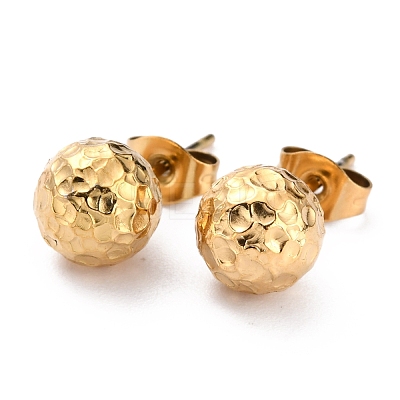 Ion Plating(IP) Textured Round Bead 304 Stainless Steel Stud Earring Findings X-EJEW-O104-01G-1