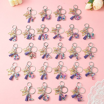 Letter & Butterfly Transparent Epoxy Resin Keychains KEYC-YW00001-1