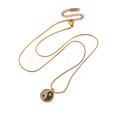 304 Stainless Steel Crystal & Jet Rhinestone Yin-yang Pendant Round Snake Chain Necklaces for Women NJEW-Z044-12G-1