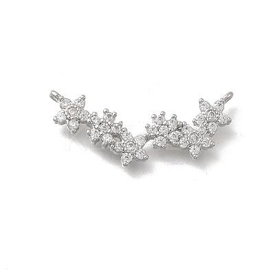 Brass Micro Pave Clear Cubic Zirconia 6 Flower Links Connector Charms KK-D431-072P-1