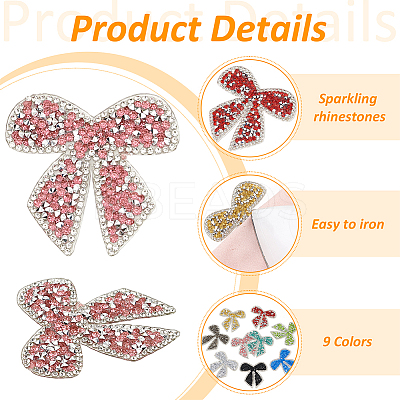 9Pcs 9 Colors Bowknot Hotfix Rhinestone (Hot Melt Adhesive On The Back) DIY-FG0006-12-1