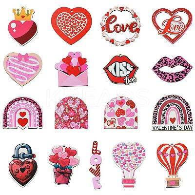 34Pcs 17 Styles Single Face Printed Wood Pendants WOOD-CJ0001-91-1