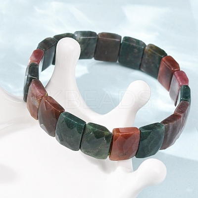 Natural Indian Agate Beaded Stretch Bracelets for Unisex G-K303-02B-1