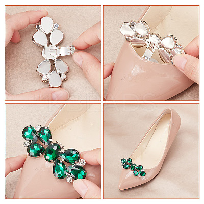 4Pcs 2 Style Flower Glass Rhinestone Shoe Decoration AJEW-AR0001-79B-1