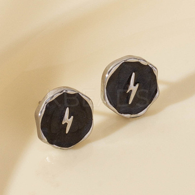 Stylish 304 Stainless Steel Flat Round with Lightning Bolt Stud Earrings OU9533-1-1