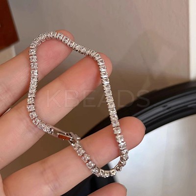 Brass Micro Pave Cubic Zirconia Rectangle Link Chain Bracelets for Women WG88E43-08-1