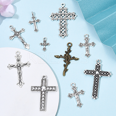 100Pcs 10 Styles Tibetan Style Alloy Pendants FIND-YW0006-67-1