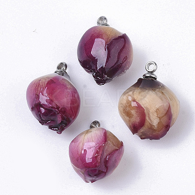 Handmade Natural Real Rose Dried Flower Pendants X-RESI-R424-01-1