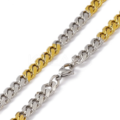 Two Tone PVD Vacuum Plating 201 Stainless Steel Cuban Link Chain Necklace with 304 Stainless Steel Clasps for Men Women NJEW-M194-01A-GP-1