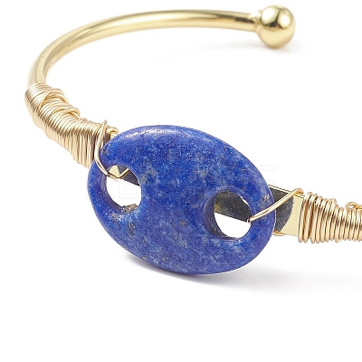 Natural Lapis Lazuli Coffee Bean Open Cuff Bangle BJEW-G660-01G-12-1