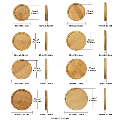 8Pcs 8 Styles Bamboo Round Plant Saucer AJEW-CJ0001-29-1