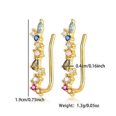 925 Sterling Silver Micro Pave Clear Cubic Zirconia Rainbow Climber Earrings GI0363-1-1