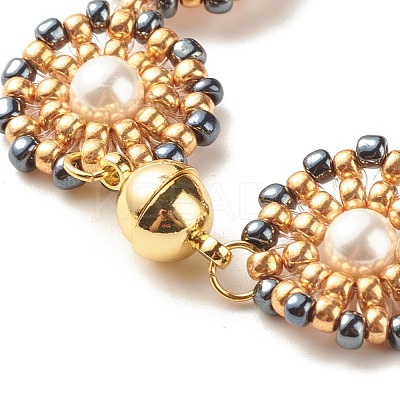 Shell Pearl Flower Link Bracelet BJEW-JB08084-04-1