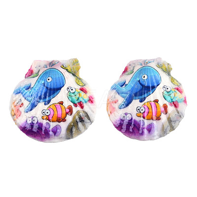 Printed Natural Freshwater Shell Big Pendants SHEL-N032-235-04-1