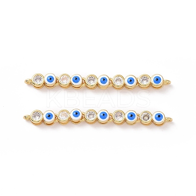 Flat Round with Evil Eye Pattern Brass Micro Pave Clear Cubic Zirconia Enamel Connector Charms KK-G435-44G-02-1