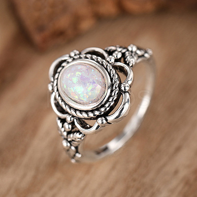 Alloy with Plastic Imitation Opal Finger Rings FS-WG4C942-03-1