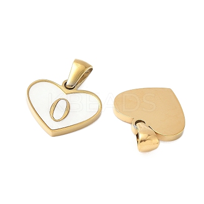 304 Stainless Steel Pave Natural White Shell Heart with Initial Slice Pendants STAS-R168-25G-O-1