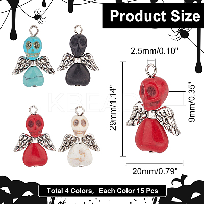 60Pcs 4 Colors Halloween Dyed Synthetic Turquoise Pendants FIND-AR0003-26-1