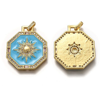 Brass Micro Pave Clear Cubic Zirconia Pendants ZIRC-B0003-03G-1