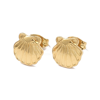 Ion Plating(IP) 304 Stainless Steel Shell Stud Earrings for Women EJEW-I285-13G-1