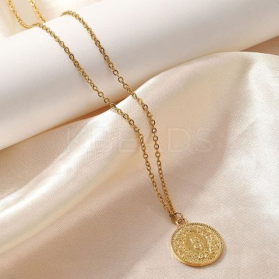 304 Stainless Steel Flat Round Cameo Pendant Cable Chain Necklaces for Women LS-STAS-Z108-02G-02-1