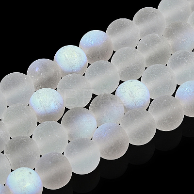 Transparent Frosted Glass Beads Strands GLAA-T032-T8mm-MBB13-1