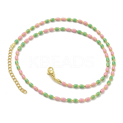 Brass Enamel Column Link Chain Necklaces NJEW-H039-03G-01-1